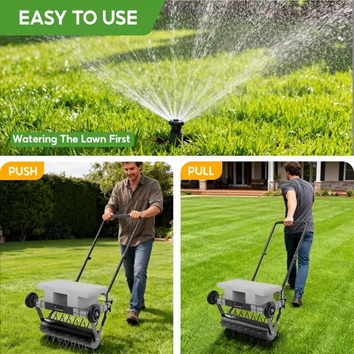 Vista 6 de Aireador de césped, aireadores manuales resistentes para césped con doble peso de hasta 100 libras, herramienta de césped con 39 picos, aireador