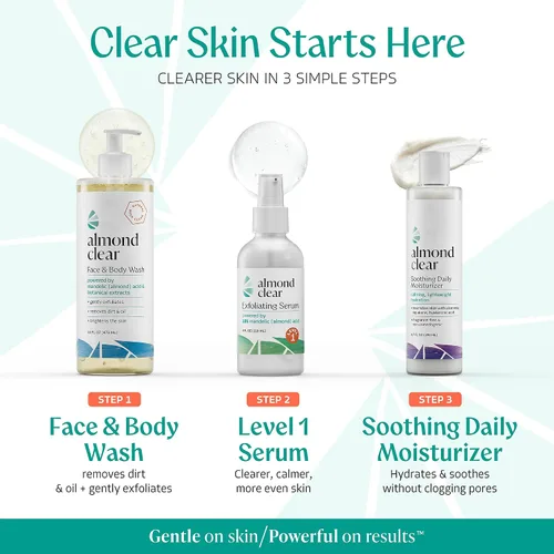 Vista 6 de Suero limpiador facial y corporal con ácido mandélico almendra, nivel 1 para acné, foliculitis, piel envejecida, pelos encarnados, manchas oscuras