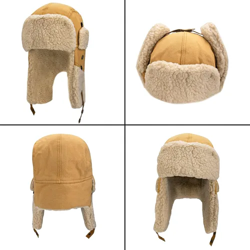 Vista 4 de Peicees Sombrero de aviador con gafas, disfraz para adultos y niños, gorra de piloto para hombres y mujeres, sombrero de trampero de invierno