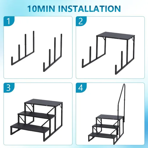 Vista 5 de Towallmark RV 3 escalones con pasamanos, peldaños de metal para bañera de hidromasaje, escaleras portátiles para RV, escaleras de casa móvil