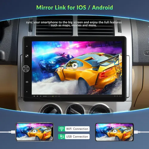 Vista 6 de Estéreo de coche con pantalla táctil Single Din de 10.4 pulgadas con Carplay inalámbrico y Android Auto, radio de coche ajustable con Bluetooth
