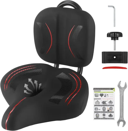 Vista 7 de Asiento de bicicleta con respaldo, asiento de bicicleta extra ancho con soporte de espalda, asiento de bicicleta extra grande con almohadilla