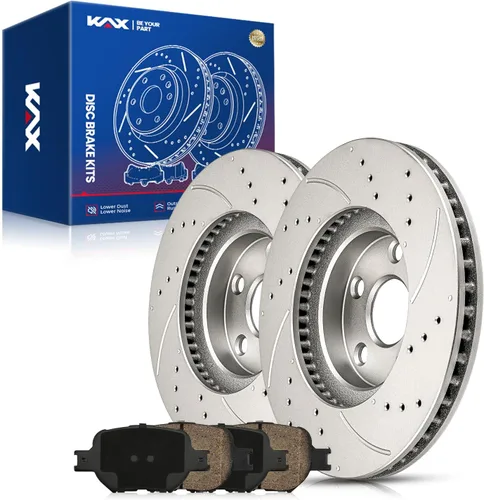 Vista 27 de Kit de freno delantero KAX, rotores de freno ranurados y con hendiduras, pastillas de freno cerámicas Compatible con Honda Accord 1990 1991 1992