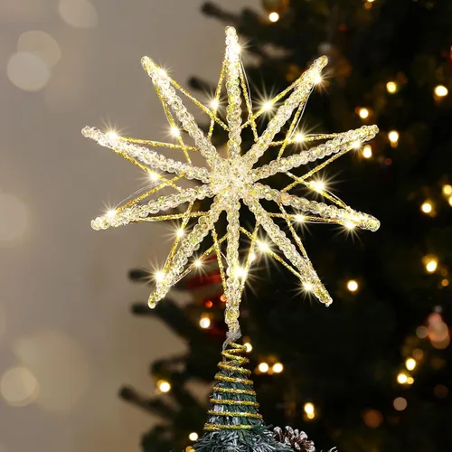 Vista 19 de Luxspire Estrella Superior para Árbol de Navidad, Luces LED de Metal con Purpurina 3D para Decoraciones Navideñas, Operada con Control Remoto y USB