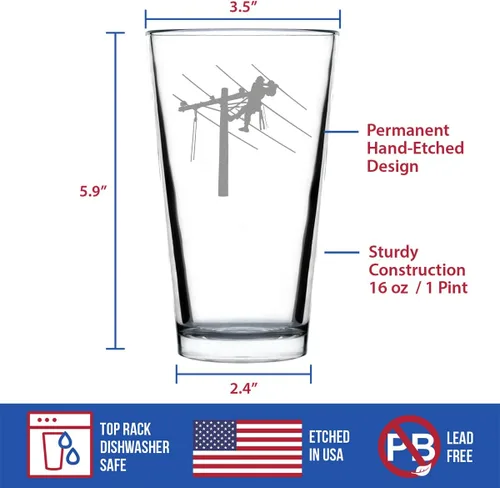 Vista 5 de Bevvee Lineman - Vaso de pinta para electricista, regalos para electricistas, vasos de 16 onzas Bevvee Electrician gift ideas for electricians