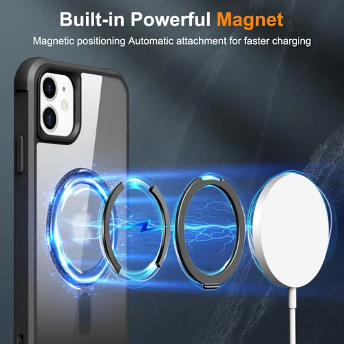 Vista 3 de Funda para iPhone 11 con soporte de anillo magnético giratorio de 360° [compatible con Mag-Safe] [Protección de grado militar] Funda translúcida