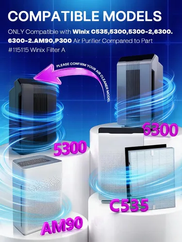 Vista 3 de 115115 Filtro A de repuesto compatible con Winix PlasmaWave purificador de aire C535 5300 5300-2 6300 6300-2 5000 9000 C909 AM90, 3 filtros