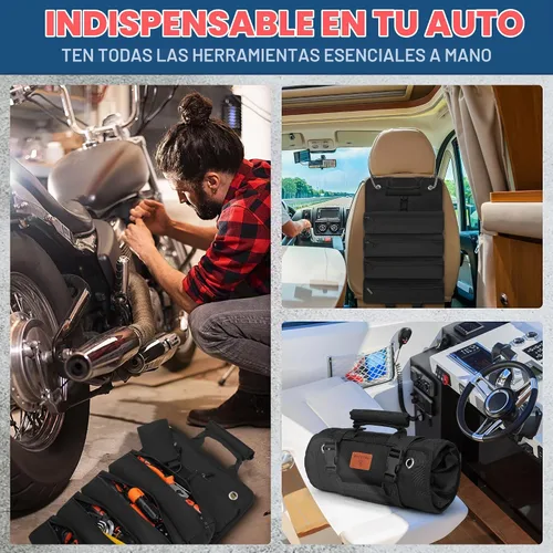 Vista 4 de BAQRAXIA Bolsa de herramientas, caja de herramientas pequeña enrollable, organizador de herramientas resistente con 2 bolsas de herramientas Negro