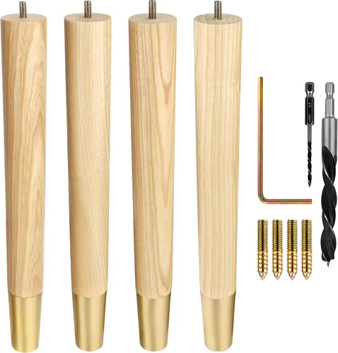 Vista 30 de Airy Abode Patas de madera de fresno prémium para muebles (kit de instalación completa): elige tu tamaño y color Ceniza