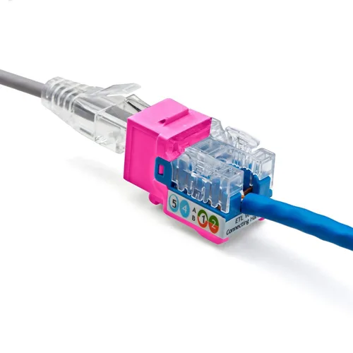 Vista 87 de TRUE CABLE Conector Keystone Cat5e, sin blindaje (UTP), perforado de 90 grados, PoE++ (4PPoE) 100W, certificación UL, verificado ETL, certificado