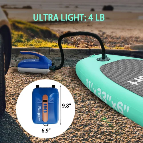 Vista 4 de Bomba de aire eléctrica para vehículo SUP de alta presión de 20 PSI, bomba de tabla de remo de inflado para tablas de remo de pie, función