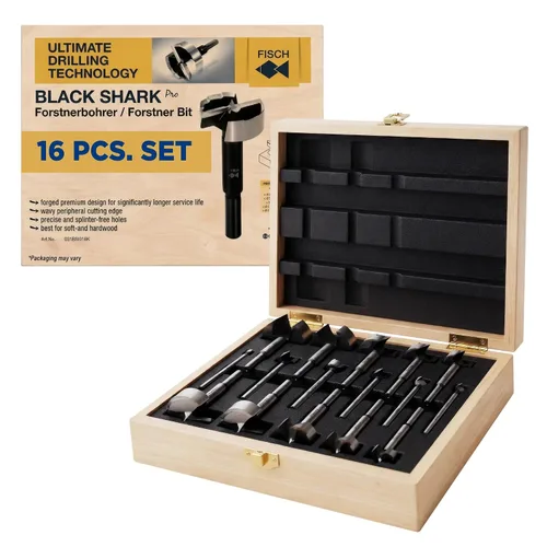 Vista 11 de Fisch Black Shark Juego de brocas Forstner de acero forjado para carpintería, diseño de onda de precisión, cortes limpios en maderas duras, MDF