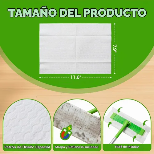 Vista 2 de Recambios de trapeador seco – 160 paños desechables para polvo – Paños electrostáticos – Embalaje de caja de 7.9 x 11.6 pulgadas