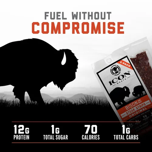 Vista 4 de ICON Meats - Tiras de carne seca de bisonte y carne de res, sabor original, 8 paquetes por caja, 2 tiras por paquete, aprobadas por el USDA, palitos
