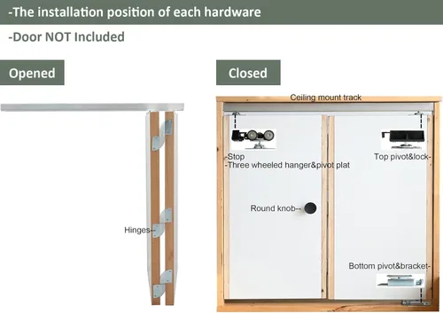 Vista 6 de DIYHD Kit de puerta corrediza de granero plegable de 48 pulgadas, riel de montaje en techo, kit de puerta interior plegable para 4 puertas, ancho