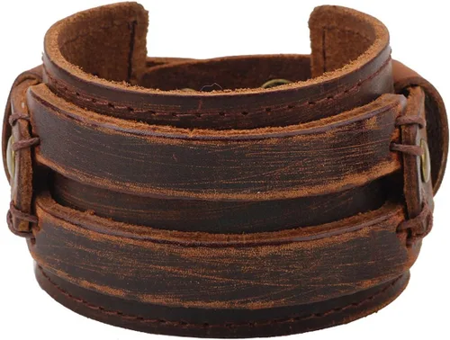 Vista 2 de Hamoery Men Leather Bracelet Punk Braided Rope Alloy Bracelet Bangle Wristband