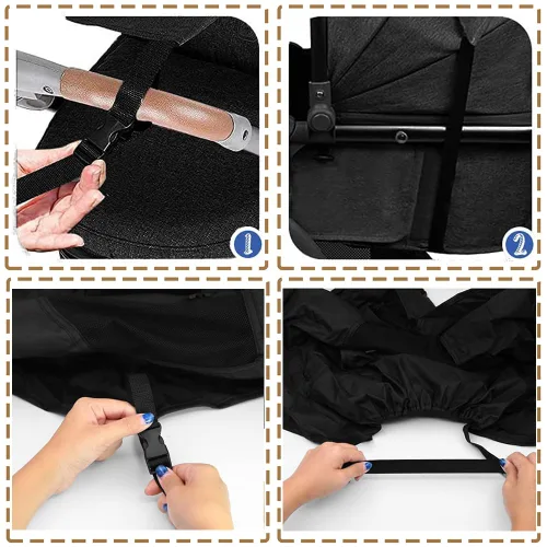 Vista 5 de Protector de parasol universal para cochecito de bebé, cubierta opaca Outdoor UPF 50+ Stroller Sun Shield Canopy Cover Pram Rain Sunshade with See
