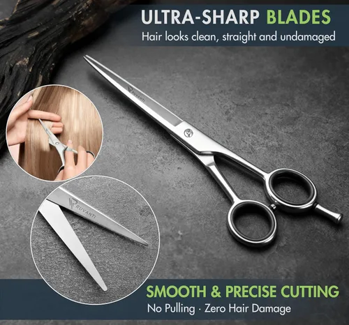 Vista 2 de Ruvanti Tijeras de corte de pelo profesionales - Tijeras de peluquería para uso en el salón y en el hogar - Filo afilado duradero Tijeras De Tijera