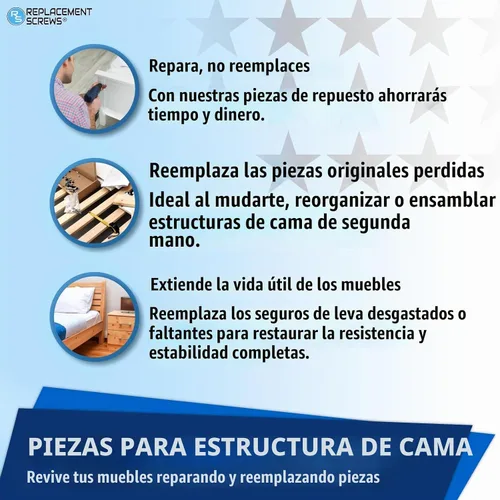 Vista 5 de ReplacementScrews Candados de leva para marco de cama compatibles con IKEA Part 114670 (MALM, SONGESAND, BRIMNES) (paquete de 1)