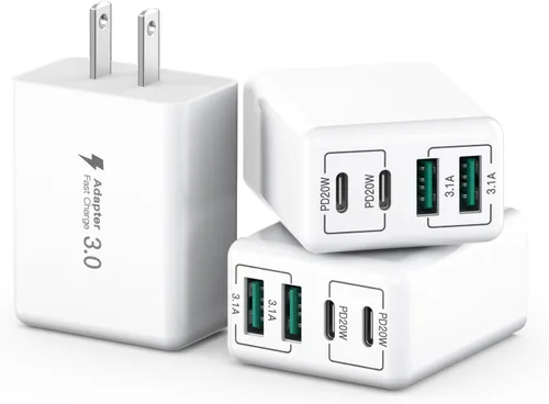 Vista 15 de Cargador de pared USB C, bloque cargador USB C de 4 puertos de 40W, bloque de carga rápida puerto dual PD+QC enchufe de pared multipuerto tipo C