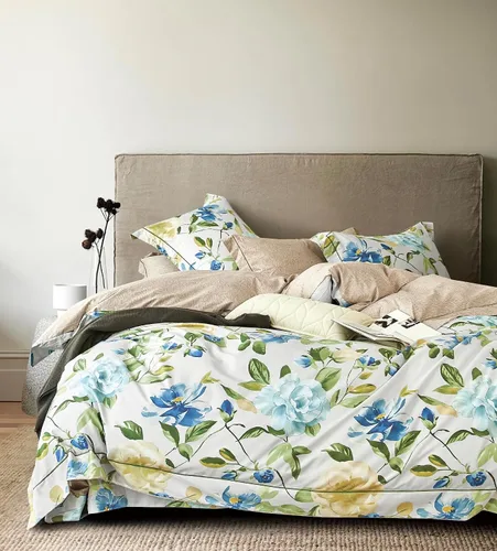 Vista 15 de SLEEPBELLA Juego de funda de edredón de algodón de 600 hilos, juego de ropa de cama (individual, azul-paisley)