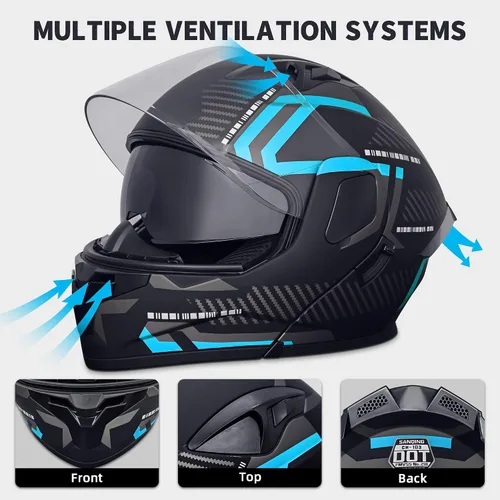 Vista 5 de Cascos de motocicleta modulares de cara completa, Casco de motocicleta de cara completa con certificación DOT, con visor abatible dual