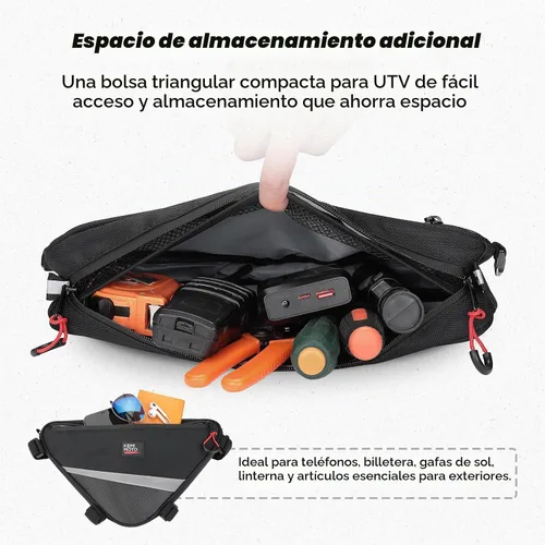 Vista 2 de Bolsa de almacenamiento triangular para barra de protección KEMIMOTO UTV, bolsa universal resistente al agua para techo/puerta/reposabrazos lateral