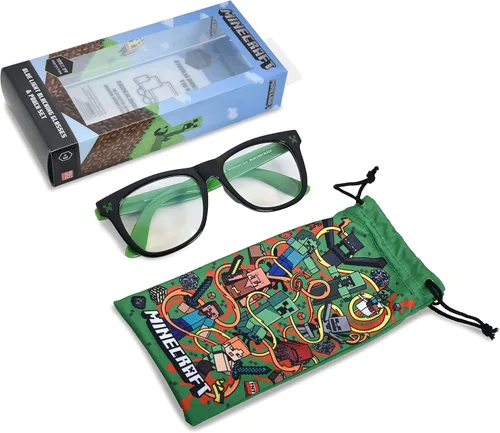 Vista 7 de Minecraft Gafas de bloqueo de luz azul con bolsa para computadora y protección de gafas para videojuegos