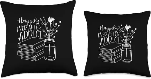 Vista 3 de Banned Books & Book Lover Gifts EC Happily Ever After Addict Reading Book Lovers Throw Pillow, 16x16, Multicolor