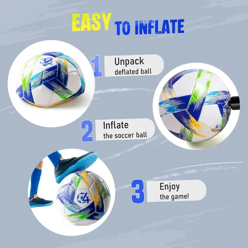 Vista 6 de Balón de Fútbol Tamaño 5 Tamaño 4 con Bomba Desinflada, Diseño Multicolor Vibrante, Brillante Tri-Color para Entrenamiento en Interiores/Exteriores