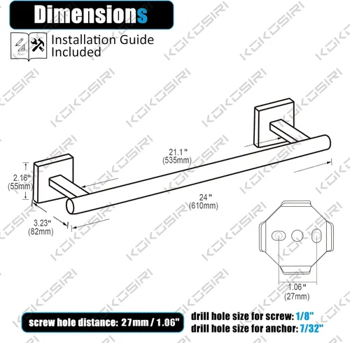 Vista 2 de KOKOSIRI Toalleros de 24 pulgadas, toalleros de baño, soporte para toallas de baño, soporte para papel higiénico, soporte para rollo de papel