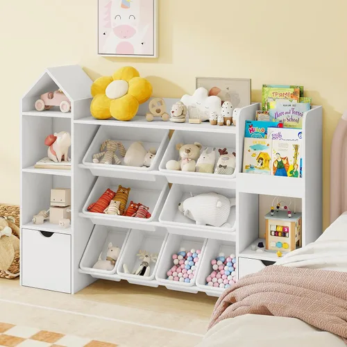 Vista 4 de Vabches Organizador de juguetes para niños con 8 cubos de juguetes extraíbles, organizadores de almacenamiento de juguetes de 4 niveles con 4 cubos