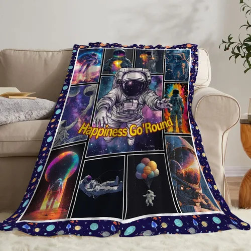 Vista 4 de Manta de astronauta de franela de galaxia espacial, manta de felpa acogedora decoración del universo cósmico, manta de forro polar, regalos