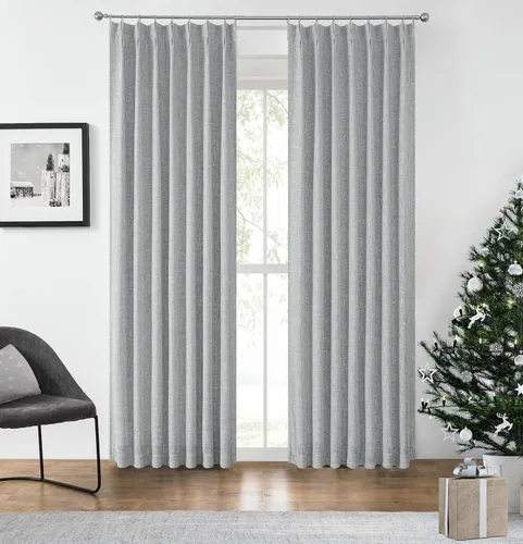 Vista 8 de Panel de Cortina con Pliegues Pellizcos Opaca Completa con Textura de Lino Térmicamente Aislada con Forro Opaco para Dormitorio Estilo Granja 100%