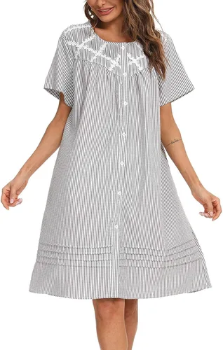 Vista 2 de AVIIER Vestido de casa para mujer, manga corta, abrigo de casa, bata con botones, ropa de dormir S-XXL