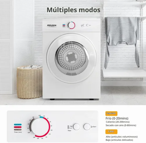 Vista 4 de Bonnlo Secadora de ropa compacta, secadora de ropa portátil de 1.8 pies cúbicos con bañera de acero inoxidable, secadora de ropa de carga frontal