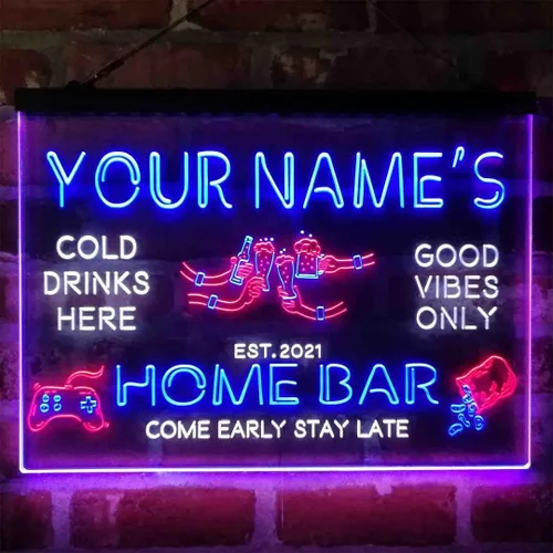 Vista 12 de Letrero de luz de neón LED tricolor para fiesta de cerveza, bar, personalizable, nombre, fecha, texto y cita, fuente verde y rojo y amarillo, 13 x