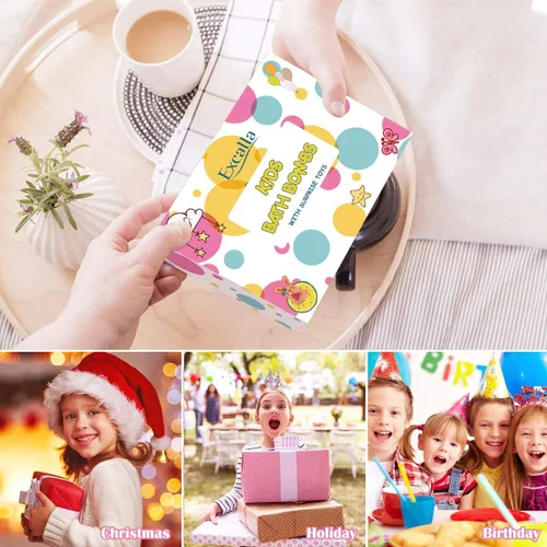 Vista 6 de Bombas de baño para niños con juguetes sorpresa interior – Paquete de 12 bombas de baño de burbujas para baño, aceite esencial vegano, bombas
