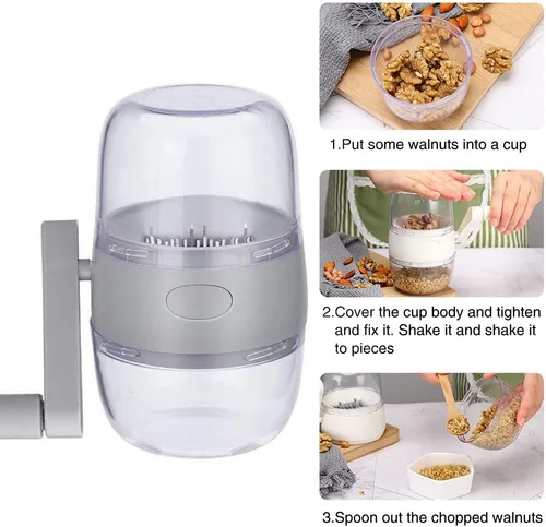 Vista 6 de Yuhoo Molinillo manual de nueces, molinillo de frutas secas y nueces con manivela, herramienta de trituradora manual de alimentos portátil