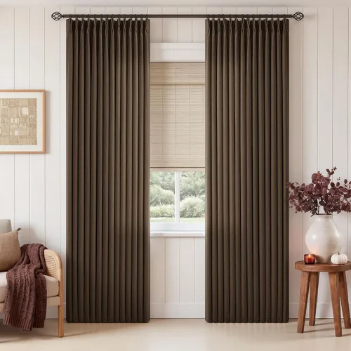 Vista 82 de TWODRAPES Juego de 2 paneles de cortinas plisadas de lino de 96 pulgadas de Avena