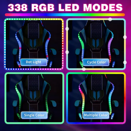 Vista 4 de HOFFREE Silla LED para juegos con altavoces, silla de computadora grande y alta con luces RGB, silla de juego Bluetooth con reposapiés, sillas