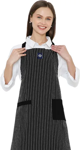 Vista 13 de Encasa XO Delantales de cocina de algodón para mujeres y hombres con bolsillo y bucle para toalla, correa ajustable para cuello y espalda