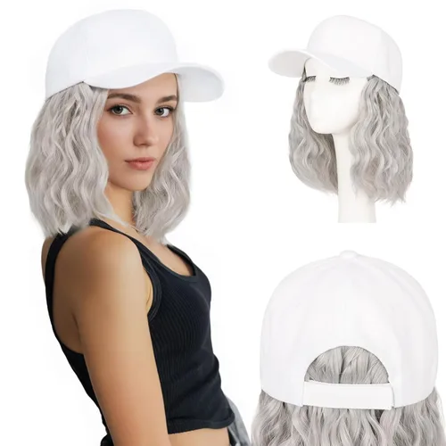 Vista 10 de S-noilite Peluca de gorra de béisbol de 6 pulgadas con peinado Bob y extensiones de cabello, gorra de béisbol recta ajustable para mujer