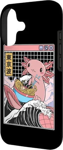 Vista 2 de Axolotl Eating Ramen Kanagawa Wave Kawaii Anime Vaporwave Case for iPhone 17
