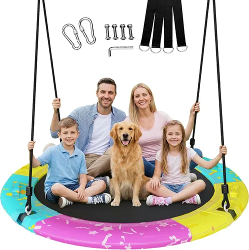 Vista 8 de Columpio de árbol, columpio de platillo de 43 pulgadas/48 pulgadas para niños y adultos, juegos de columpios aprobados por ASTM con capacidad