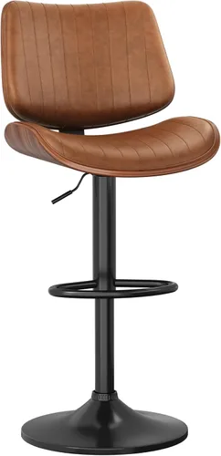 Vista 34 de YaFiti Taburetes de bar ajustables, modernas sillas giratorias de piel sintética con respaldo, taburetes de isla de cocina sin brazos, color negro