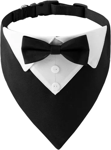Vista 7 de Collar de esmoquin para perro, pajarita para perro de boda, negro, pequeño Collar de pajarita para perro, fácil de usar, ajustable