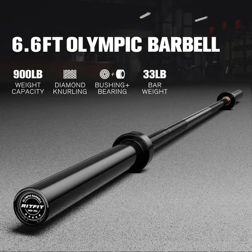 Vista 2 de RitFit Elite - Barra olímpica de 7 pies, robusta barra de 45 libras para levantamiento de pesas y levantamiento de potencia, barra olímpica superior
