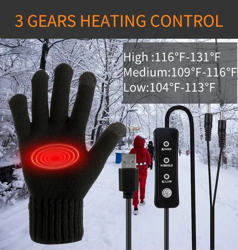 Vista 3 de Guantes eléctricos con calefacción USB de 5 V para hombres y mujeres, mantienen tus manos calientes con calentadores de manos de invierno, guantes