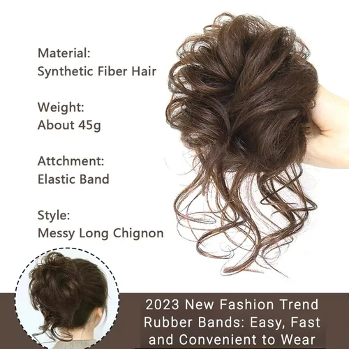 Vista 4 de Tousled Updo - Coleta de cola de caballo con banda elástica para el cabello, extensiones de cabello sintético corto ondulado rizado para mujeres